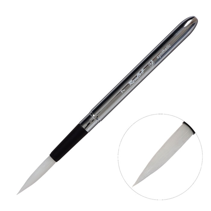 Кисть из белоснежной синтетики №7 круглая Roubloff ручка складная хромированная, покрытие обоймы sof