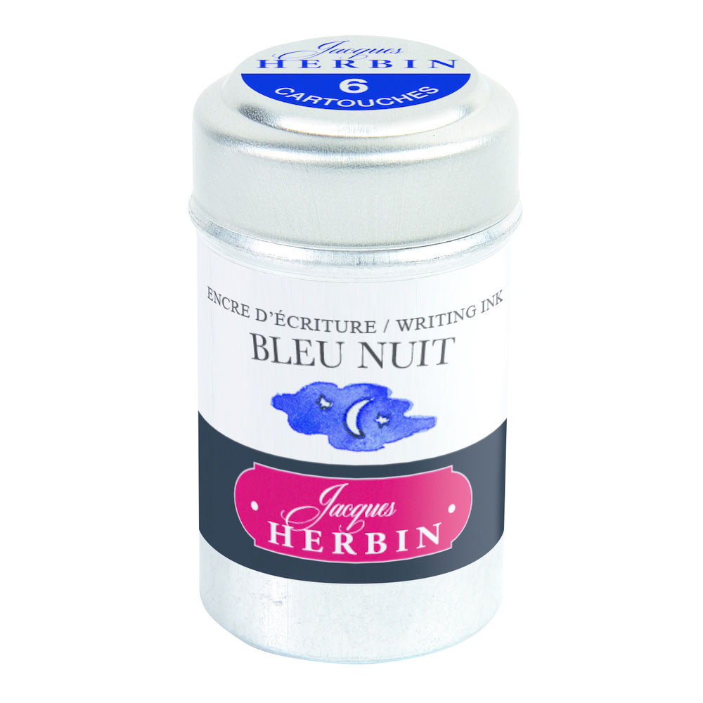 Набор картриджей для перьевой ручки Herbin, Bleu nuit Темно-синий, 6 шт картриджи для перьевой ручки centropen синий 10 штук