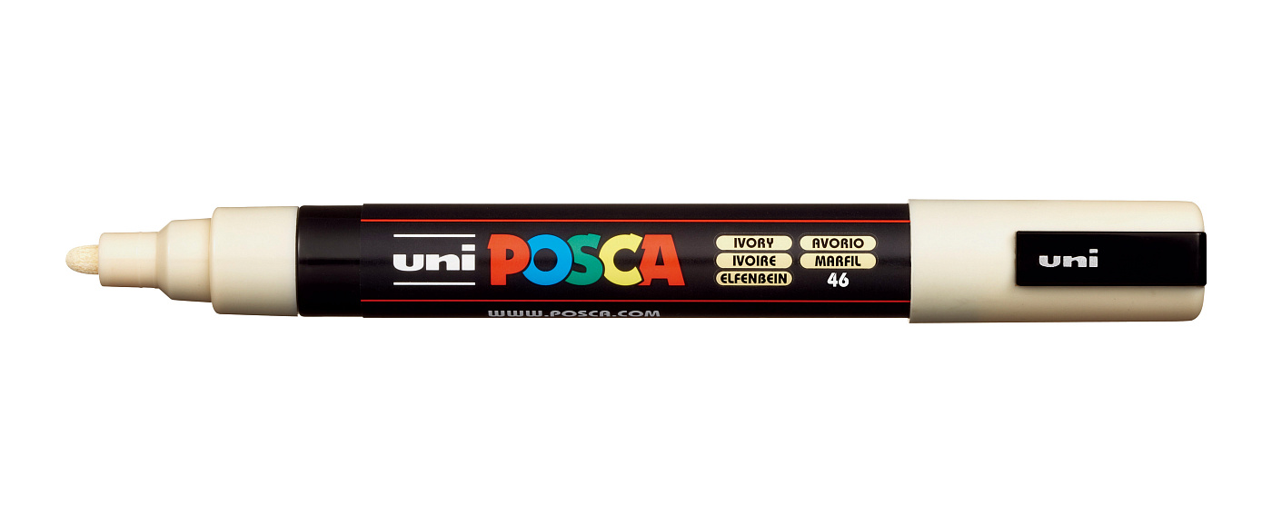 Маркер UNI "POSCA" PC-5M, 1,8-2,5 мм, наконечник пулевидный, цвет слоновая кость