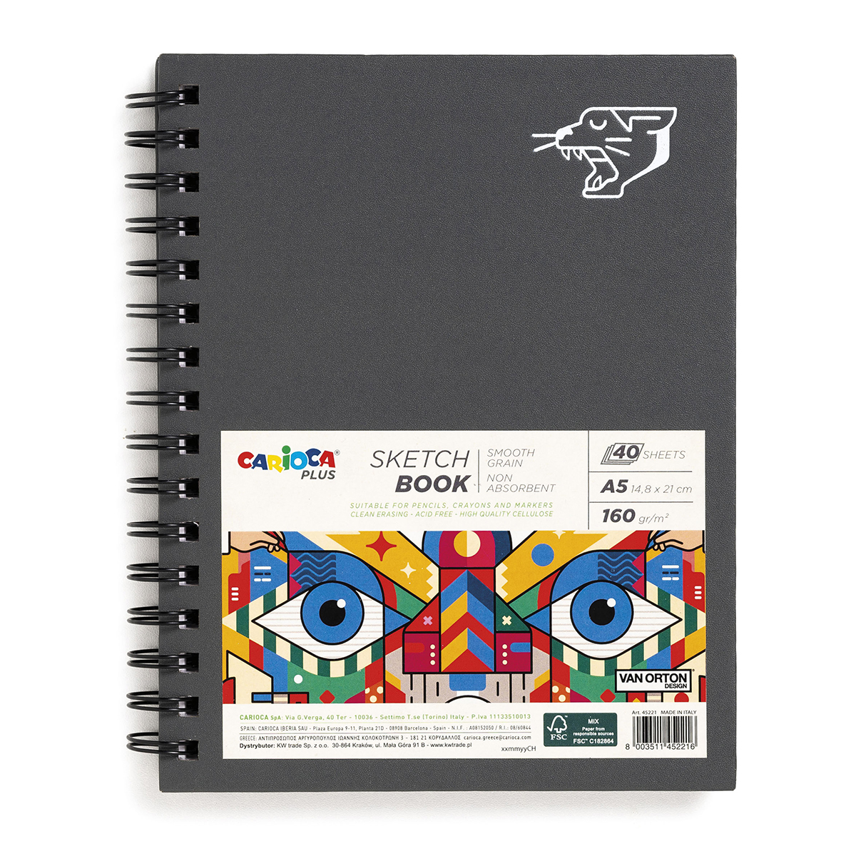 Скетчбук для рисования карандашами мелками и маркерами на спирали Carioca Plus A5 40 л 160 г 638₽