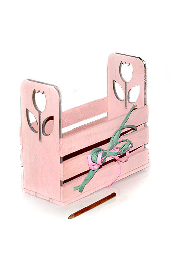 Коробка деревянная прямоугольная с резными ручками - тюльпан розовый 23х20х10 см GG-WBX 605/07-61