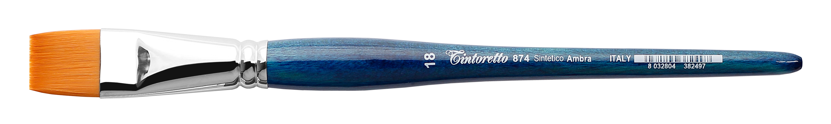 Кисть синтетика №18 плоская Tintoretto  "Amber " на короткой ручке