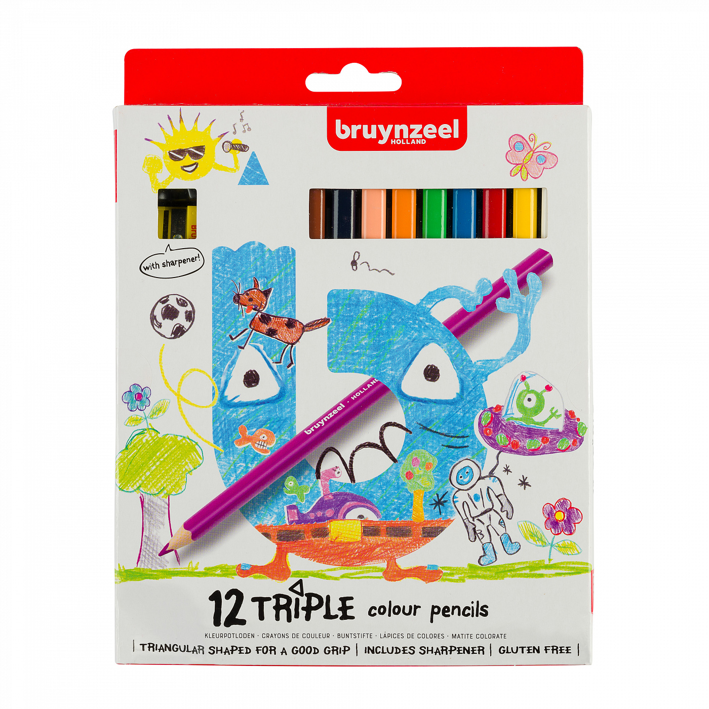 Набор карандашей цветных Bruynzeel 12 цв. трехгранных + точилка для детей от 4 лет moritz точилка для косметических карандашей