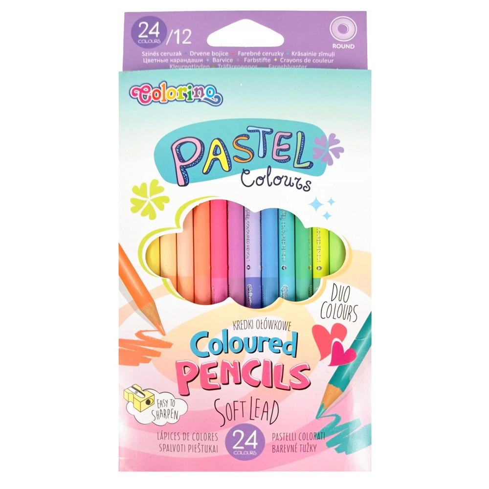 Купить Набор карандашей цветных двухсторонних Colorino 12 шт, 24 пастельных цвета, Польша