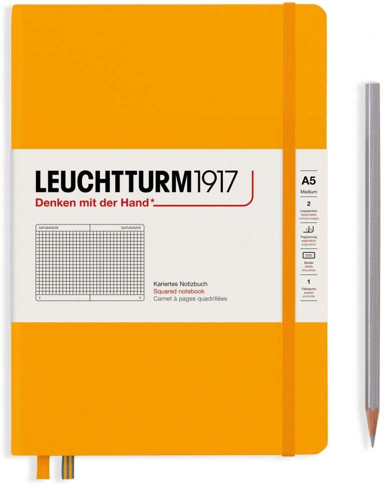  Записная книжка в клетку Leuchtturm Rising Colours А5 251 стр., твердая обложка теплый желтый