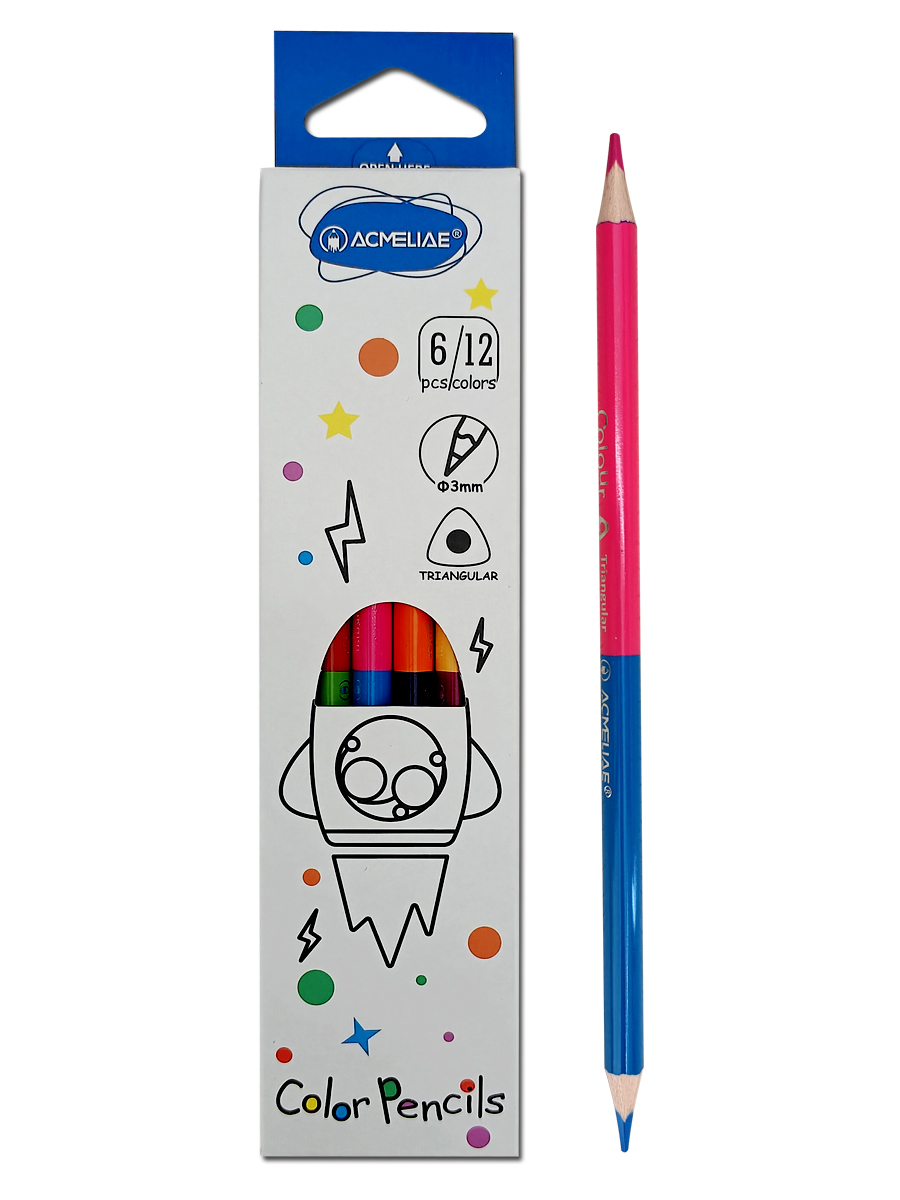 Набор карандашей цветные двусторонние ACMELIAE 6 шт/12 цв. Трехгранные, в картонном футляре пазлы для малышей забавные машинки набор из 4 шт 3 упаковка