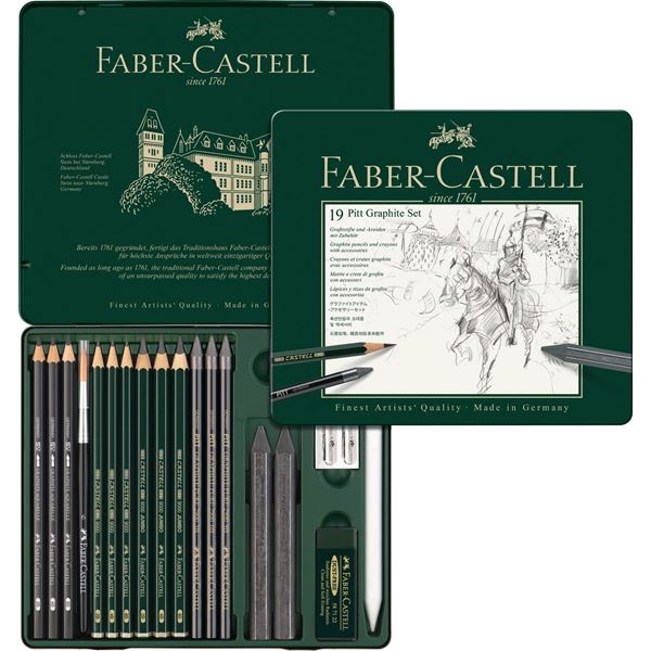 набор чернографитных материалов faber castell pitt graphite 11 предметов в металл коробке Набор чернографитных материалов Faber-castell 