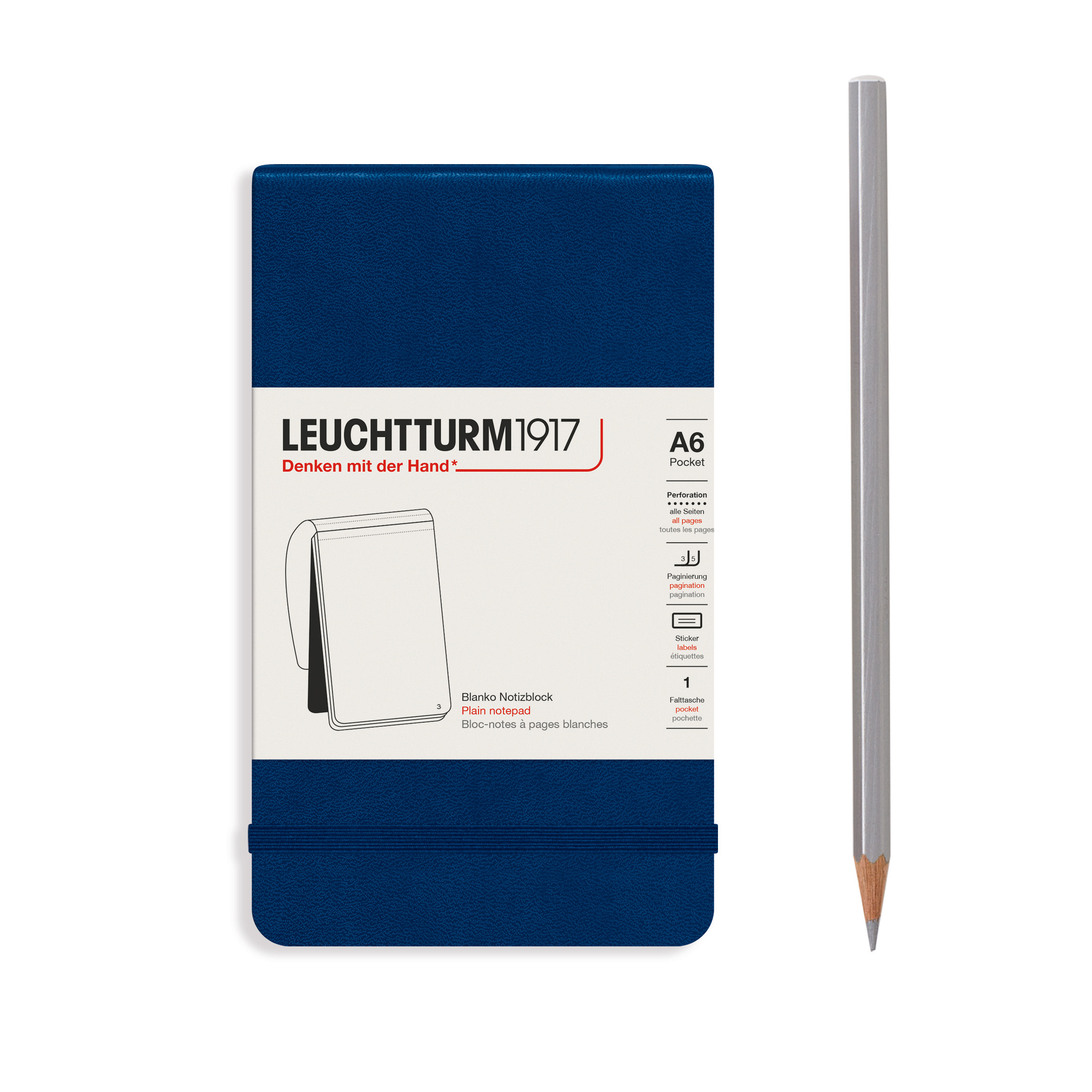 Блокнот нелинованный Leuchtturm Reporter Notepad Pocket 188 стр твердая обложка темно-синий 2789₽