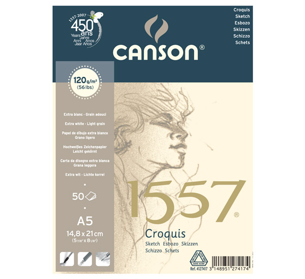Купить Альбом для набросков на спирали Canson 1557 14, 8*21 см 50 л 120 г, Франция