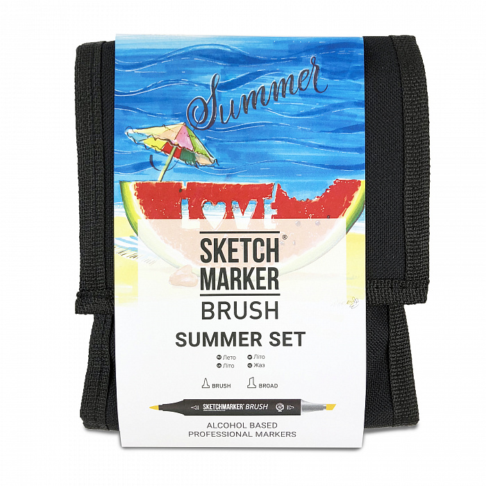 Набор маркеров Sketchmarker Brush 12 Summer Set- Лето (12 маркеров+сумка органайзер) органайзер sketchmarker пластиковый 96 маркеров
