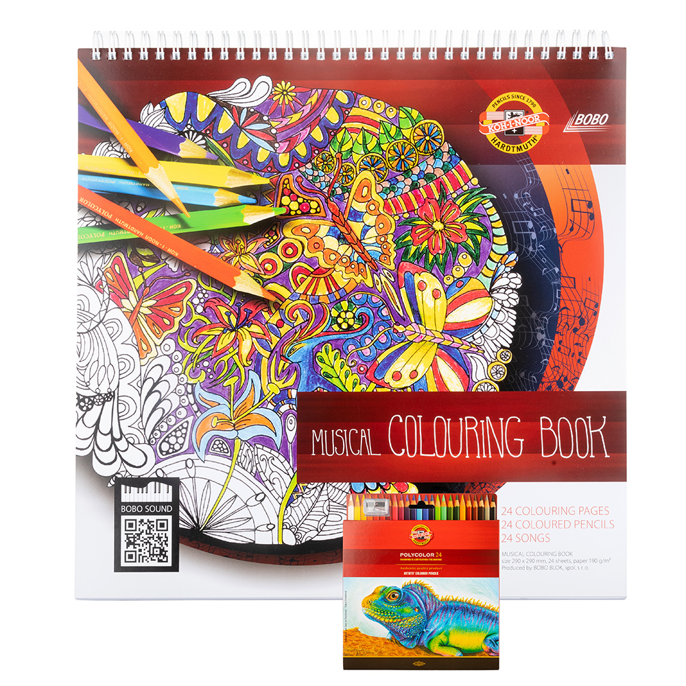 Блокнот на спирали для арт-терапии с QR-code Koh-I-Noor 29х29,5 см 20 л, тв. подложка, в наборе с ка