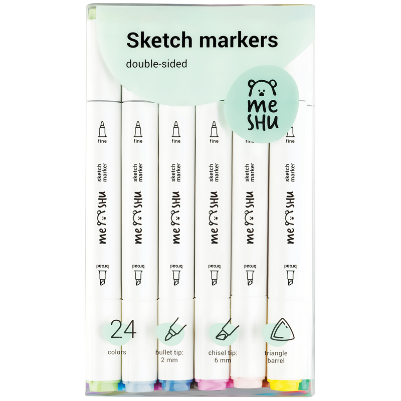 Набор маркеров для скетчинга MESHU 24 цв, основные цвета раскраска для фанатов аниме динозавров