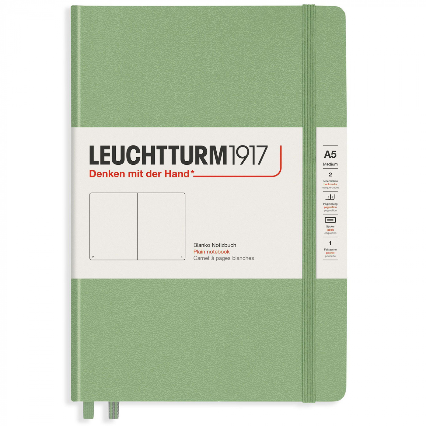 Записная книжка нелинованная Leuchtturm A5 251 стр., твердая обложка ,пастельный зеленый удивительный зоопарк книжка раскраска