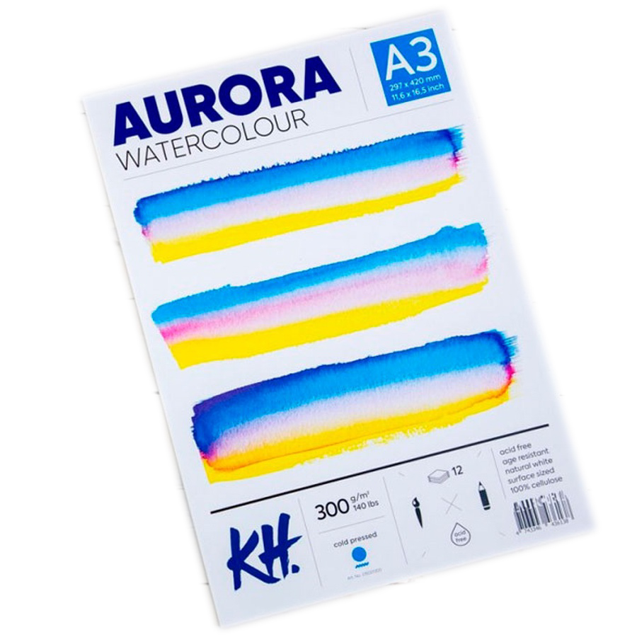 Альбом-склейка для акварели Aurora Cold А3 12 л 300 г 100% целлюлоза альбом склейка для акварели aurora cold а4 12 л 300 г 100% целлюлоза