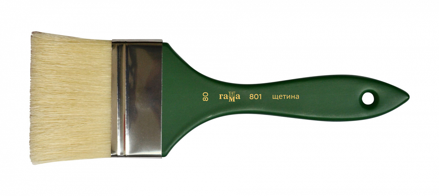 Кисть щетина №80 флейц Гамма, зелёная ручка