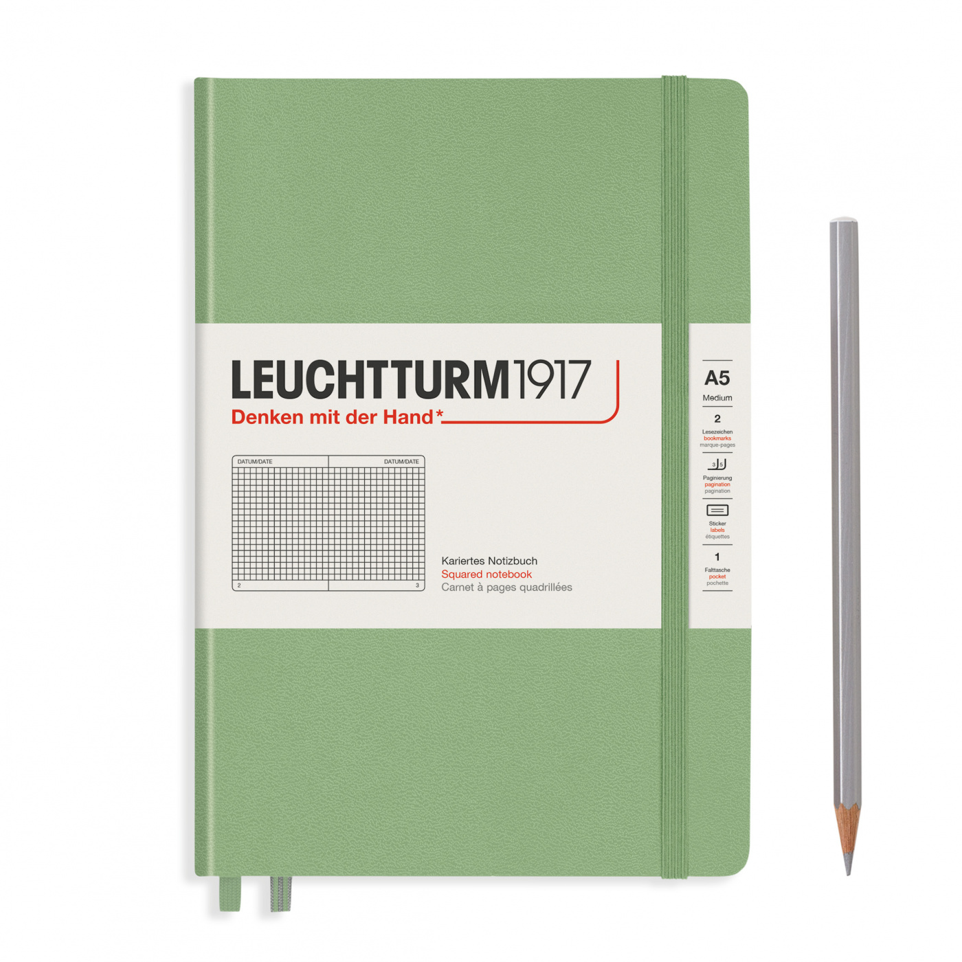 Записная книжка в клетку Leuchtturm A5 251 стр., твердая обложка пастельный зеленый записная книжка stickers 32 листа а6