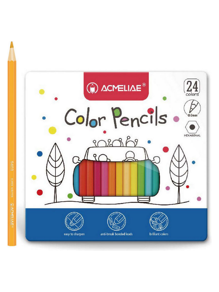 Набор карандашей цветных Acmeliae 24 цв, в металлическом футляре Acm-9800-24 - фото 2