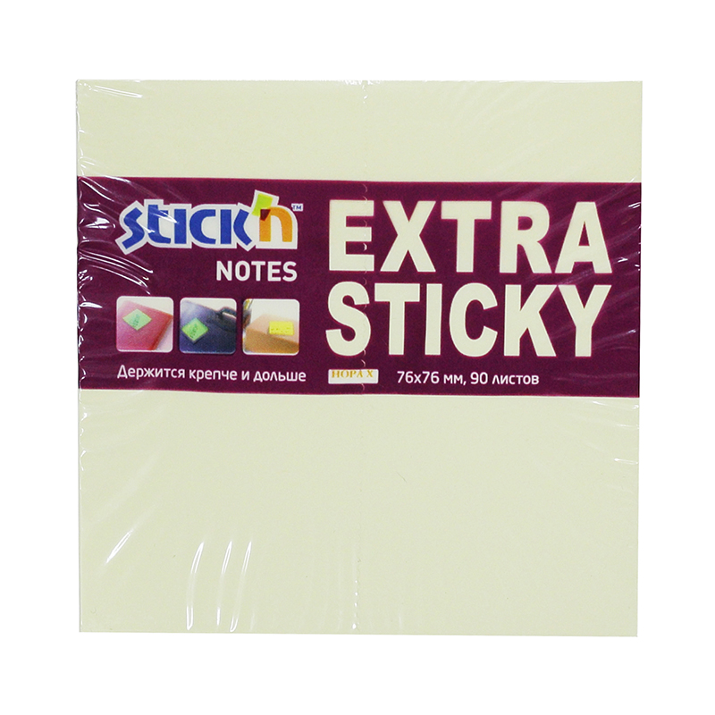 Блок самоклеящийся, бумажный Hopax 76х76 мм 90 л 70 г Пастельный желтый, усиленный край