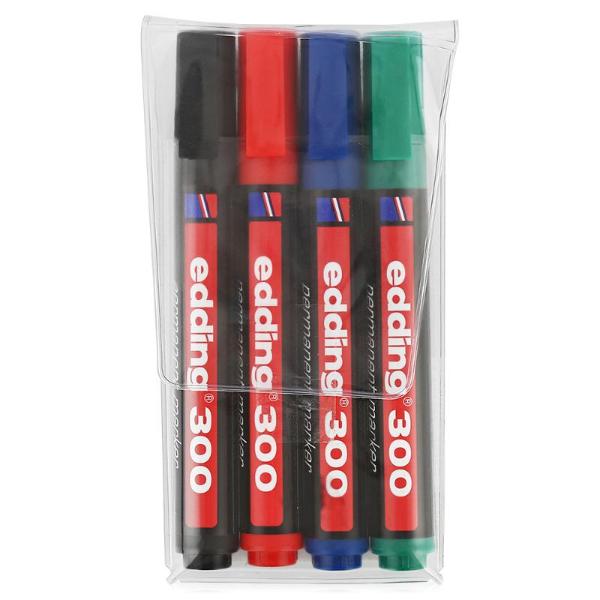 Набор маркеров перманентных Edding 4 шт, 1,5-3 мм (черный, красный, зеленый, синий)
