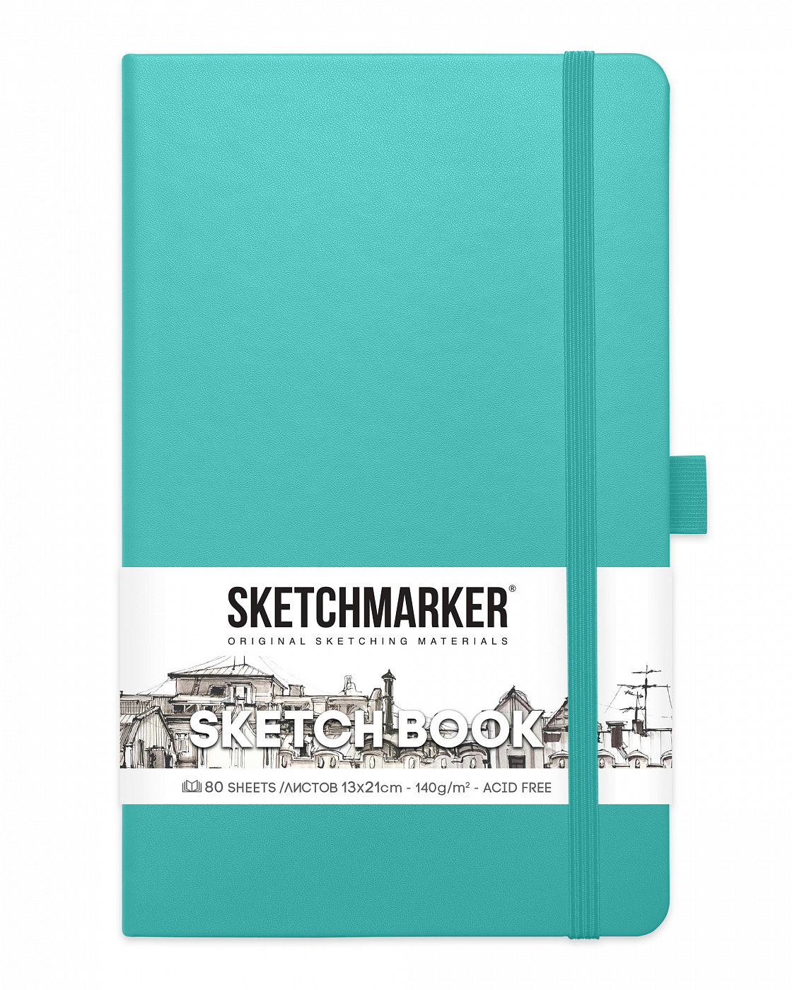 Блокнот для зарисовок Sketchmarker 13х21 см 80 л 140 г, твердая обложка Аквамарин фотоальбом в твердой обложке на память о службе 36 фото