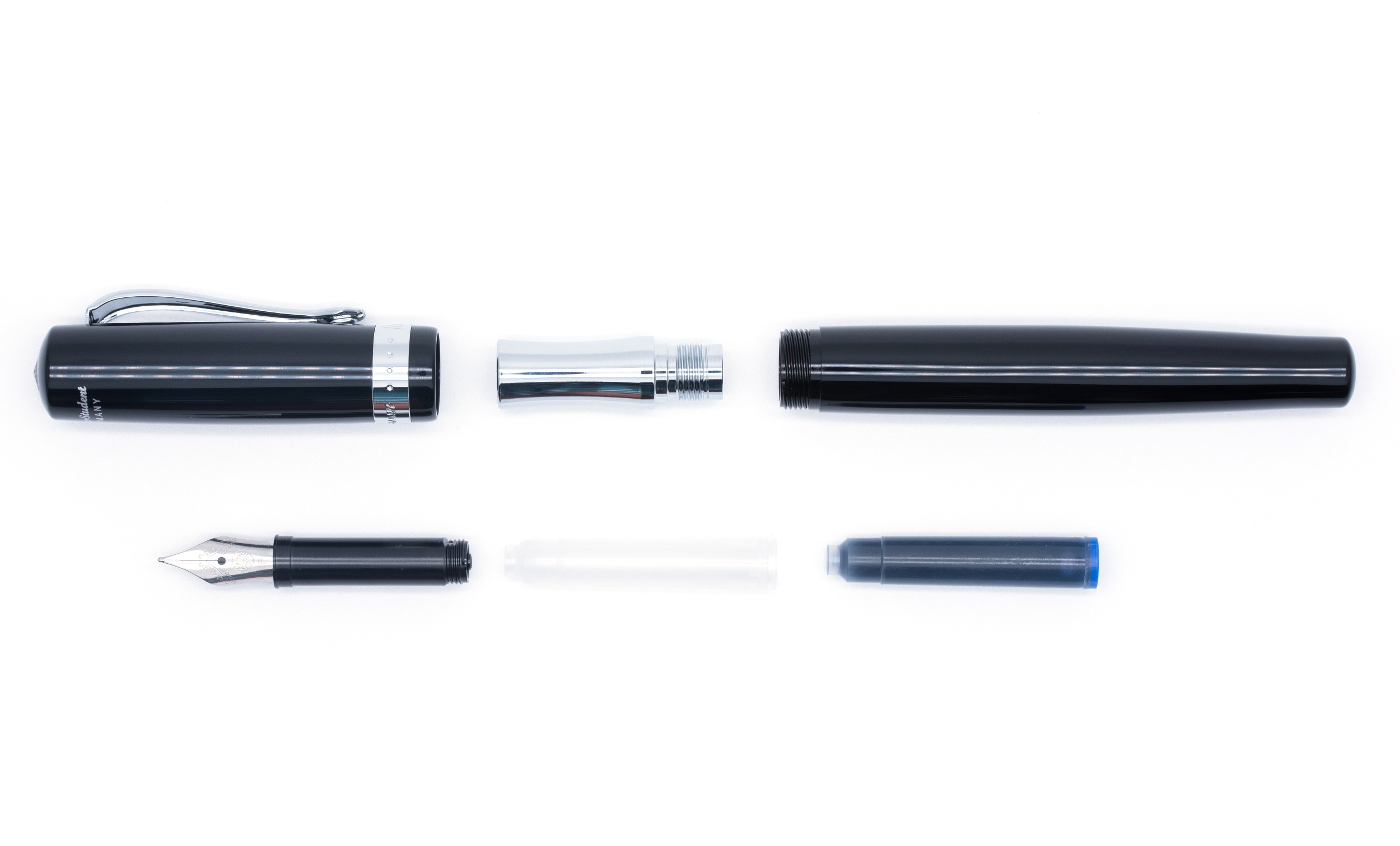 Ручка перьевая Kaweco STUDENT F 0,7 мм, чернила синие, корпус черный с хромированными вставками KW10000169 - фото 3