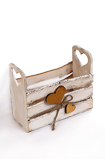 Коробка деревянная прямоугольная с резными ручками - сердца wood set nature белая 21.5х20х9 см GG-WBX 605/00