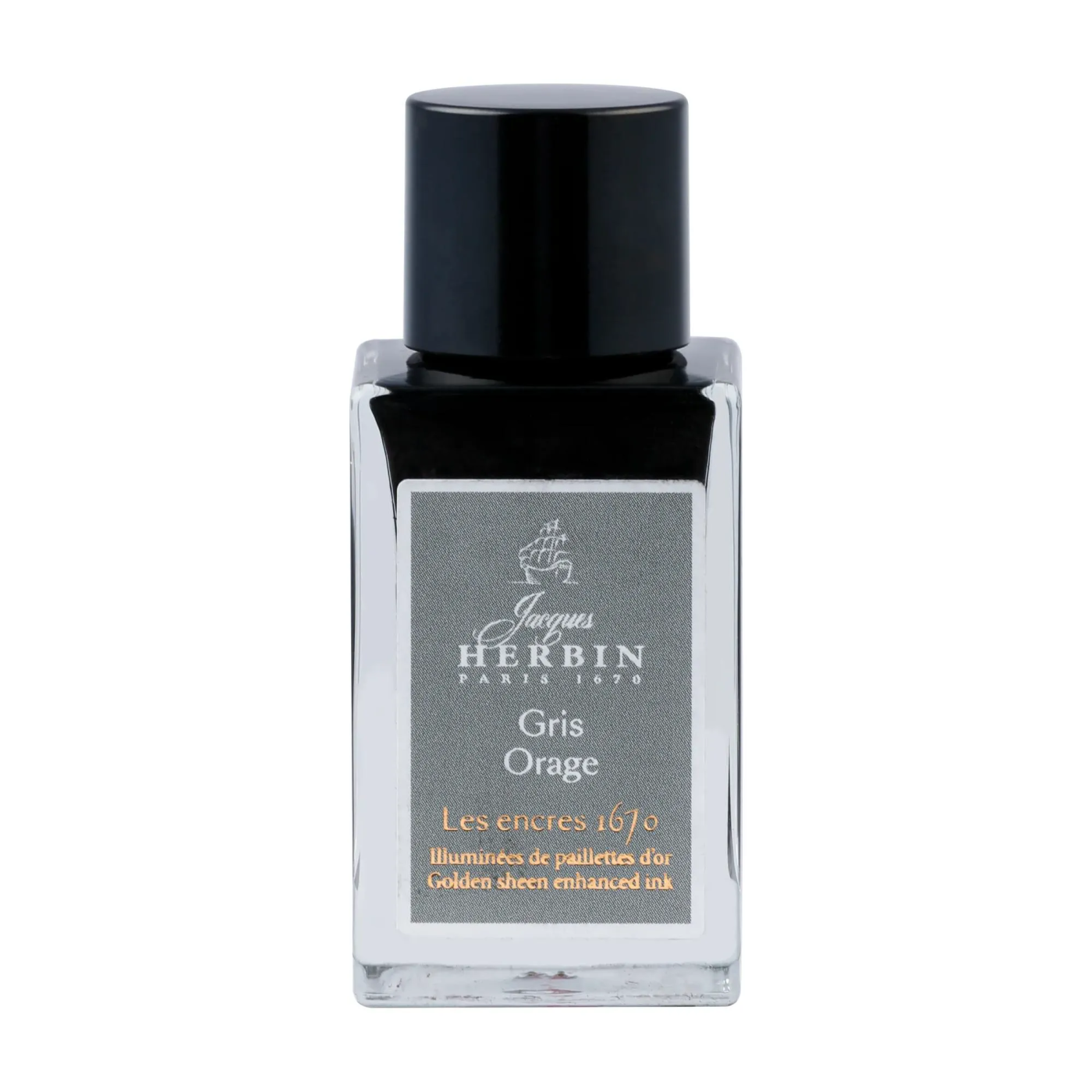 Чернила в банке Herbin Prestige 1670, 15 мл, Gris Orage Темно-серый с золотыми блестками