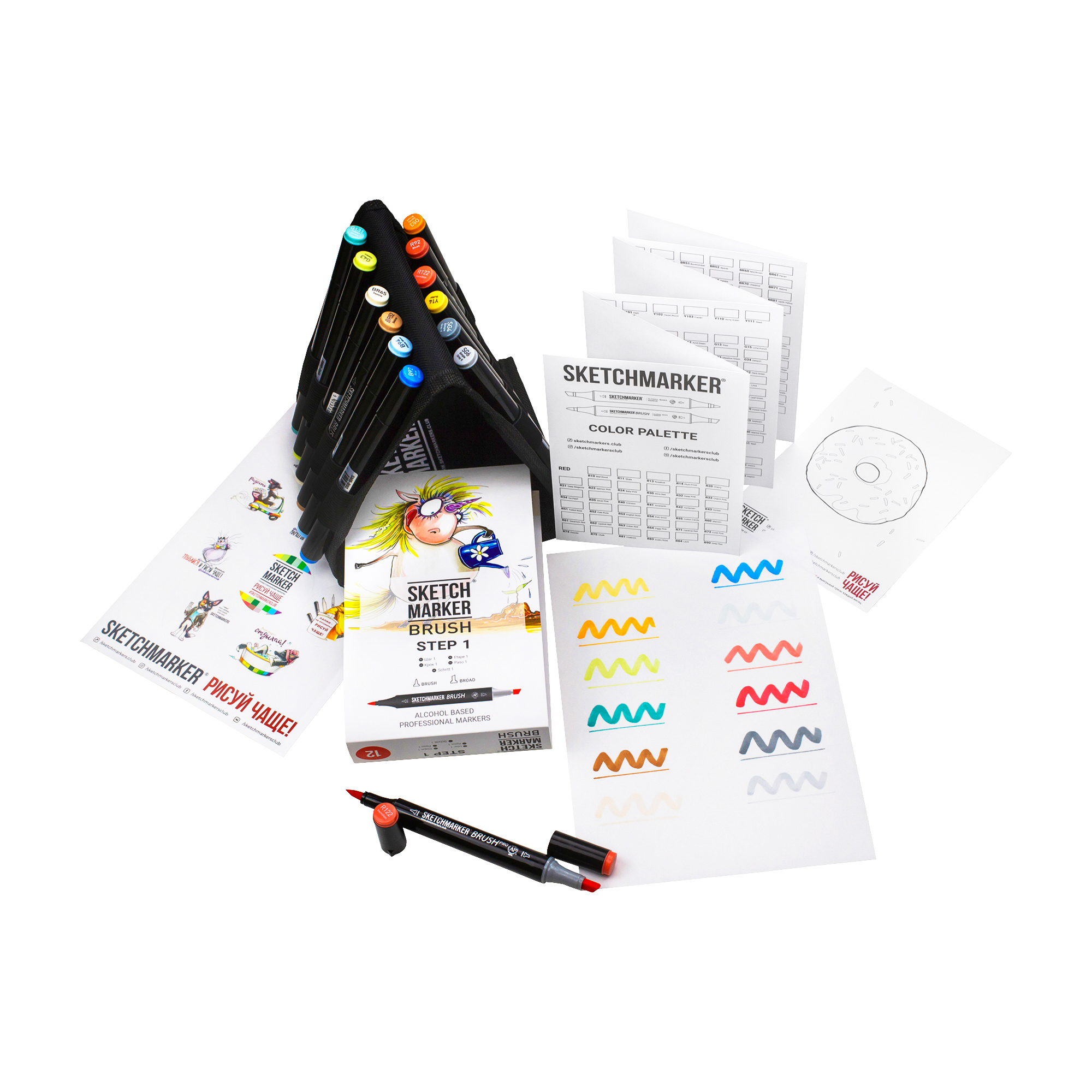 Набор маркеров для начинающих Sketchmarker Brush 12 Step 1- Шаг 1 (12 маркеров+сумка) SMB-12STEP1 - фото 5