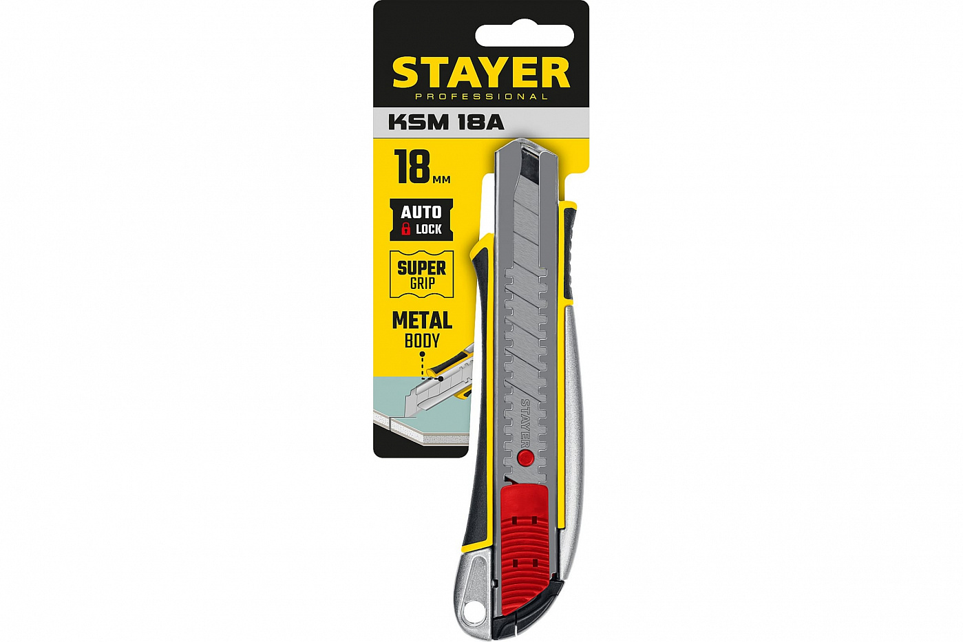 Нож металлический с автостопом Stayer KSM-18A, сегмент. лезвия 18 мм пистолет stayer master скобозабивной металлический регулируемый тип 53 4 14мм