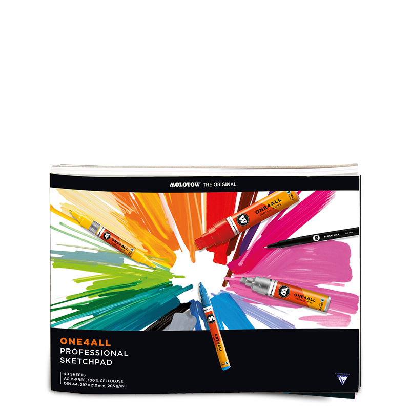 Скетчбук Molotow ONE4ALL Professional Sketchpad А4, горизонтальный скетчбук для для маркеров и графики inkberry 10х10 см 48 л 150 г натурально белая бумага розовый