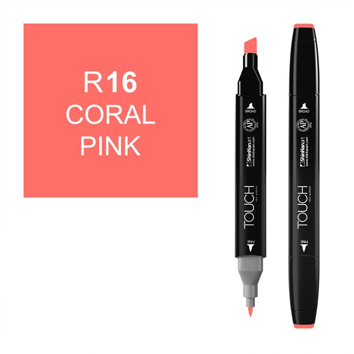 Маркер спиртовой Touch Twin цв. R16 розовый коралл маркеры для скетчинга 24цв terso двусторонние пулевидный клиновидный наконечники 1 3мм пластиковая упаковка