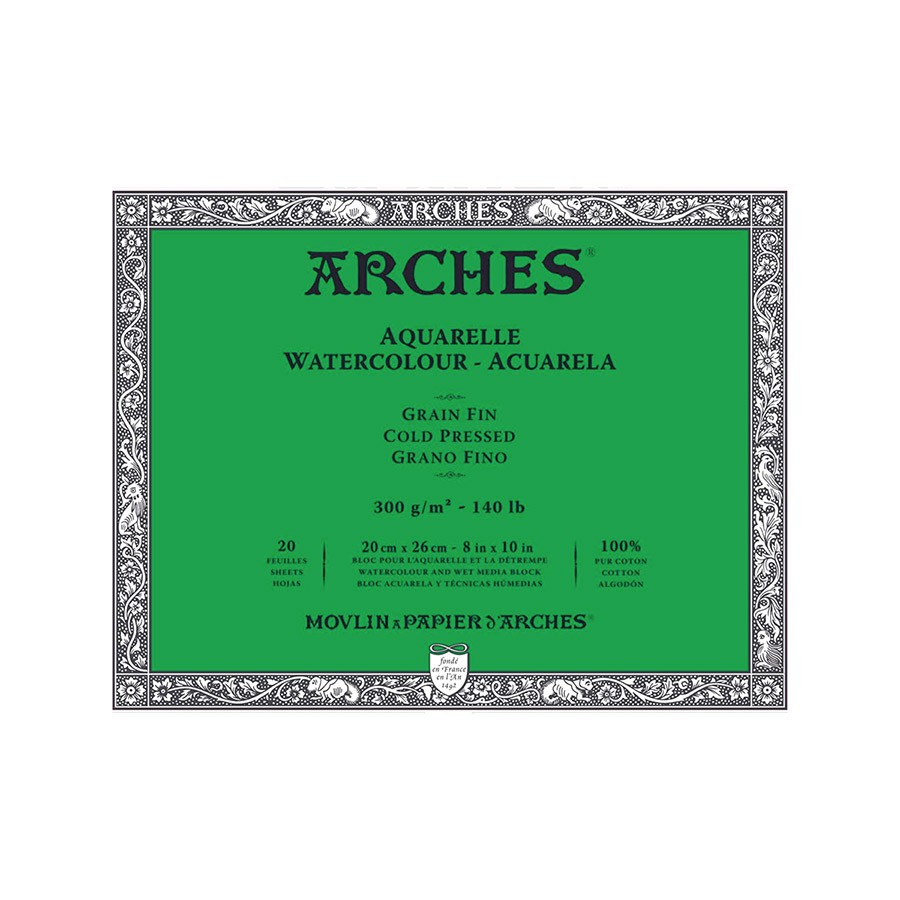 Альбом-склейка для акварели Arches Fin 20x26см 20 л 300 г Натуральный белый