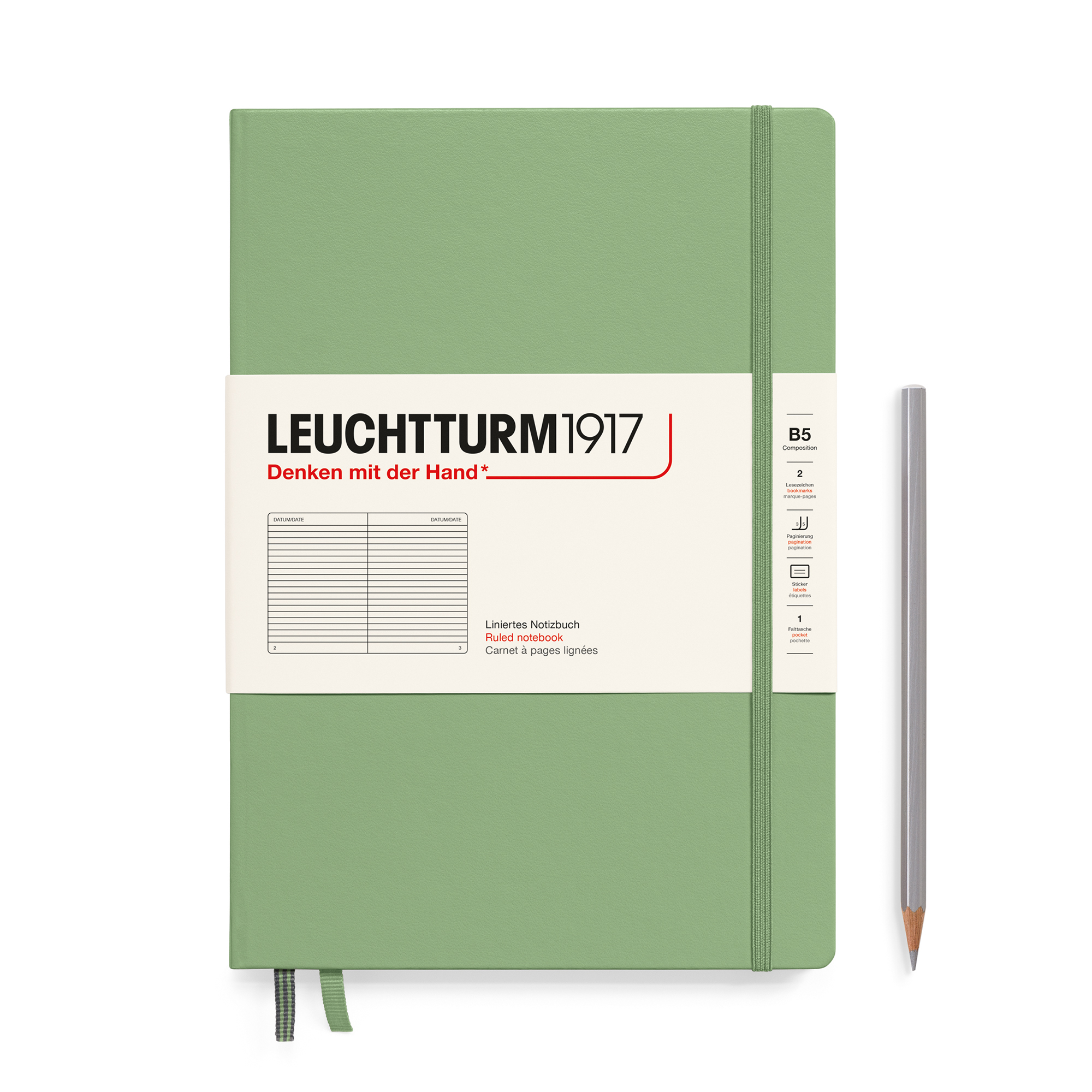 Блокнот в линейку Leuchtturm1917 Composition B5 109 л твердая обложка Зеленый Шалфей 3137₽