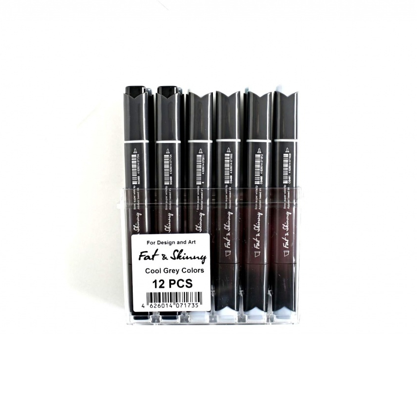 Набор маркеров Fat&Skinny 12 шт Cool grey, серые цвета