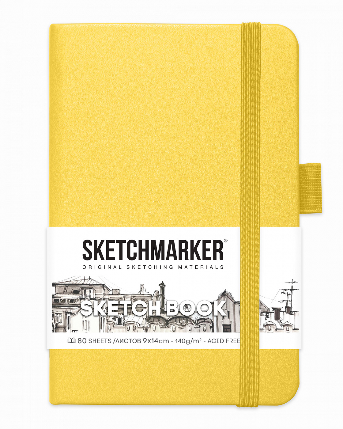 Блокнот для зарисовок Sketchmarker 9х14 см 80 л 140 г, твердая обложка Лимонный анкета в твердой обложке на замочке корги а6 40 л