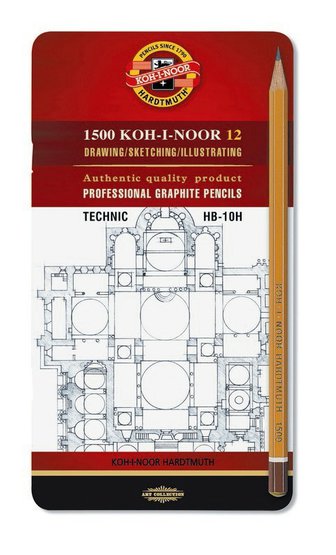 Набор карандашей чернографитных Koh-I-Noor "Technic" 12 шт (НВ-10Н) в металл коробке