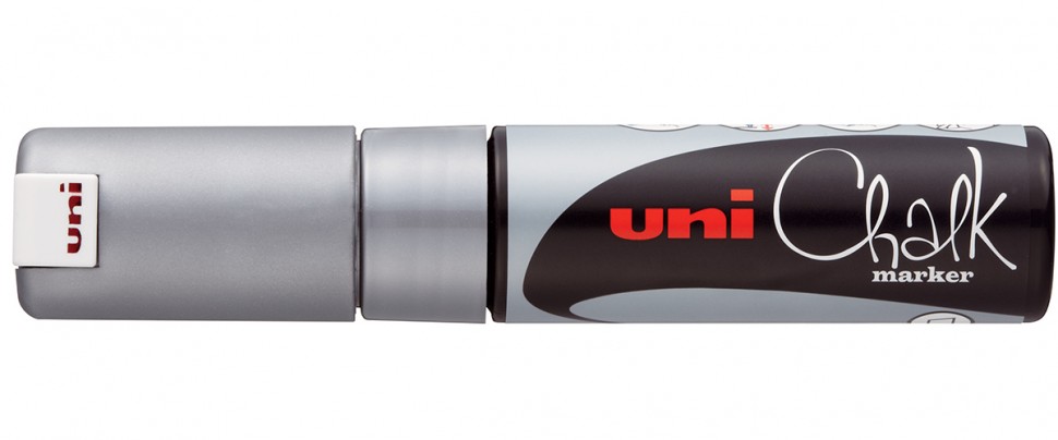 Маркер меловой Uni PWE-8K, 8 мм, клиновидный, серебряный маркер красящий по картону металлу дереву стеклу пластик двухсторонний красный lekon duo 012211