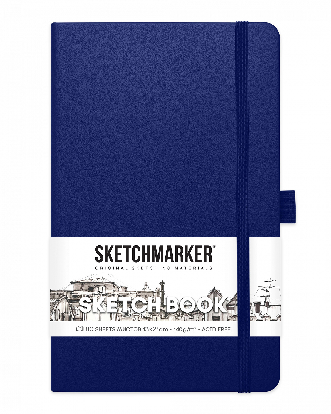 Блокнот для зарисовок Sketchmarker 13х21 см 80 л 140 г, твердая обложка Королевский синий