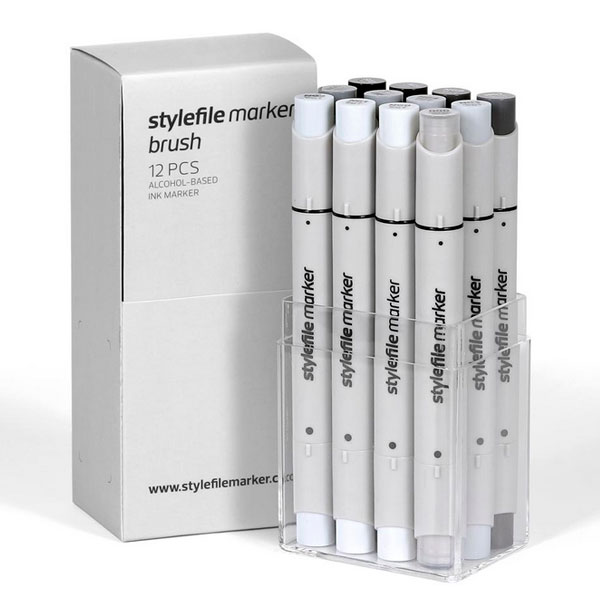 Набор маркеров Stylefile Brush 12 шт оттенки серый нейтральный