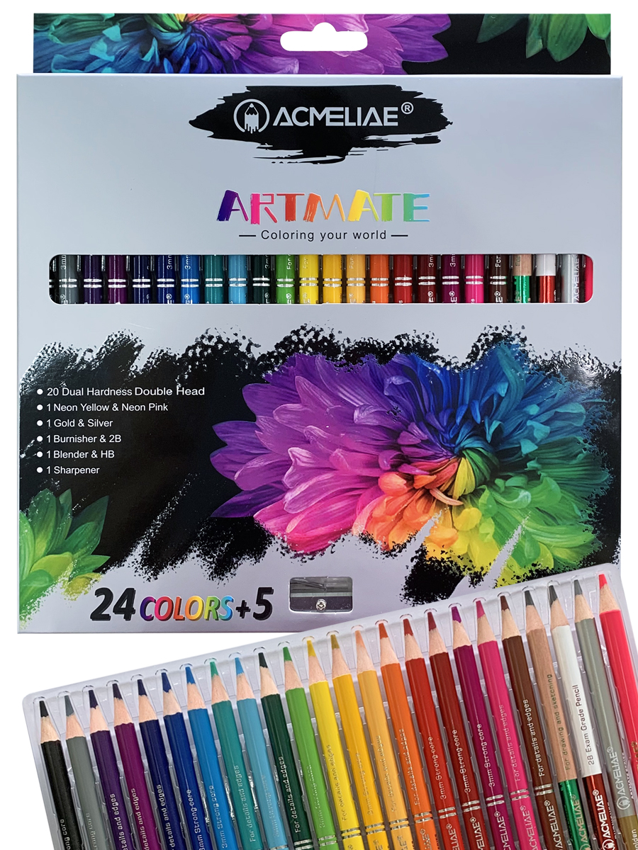 Набор карандашей цветных двусторонних ACMELIAE 24 шт + точилка, в картонном футляре Acm-43979 - фото 3