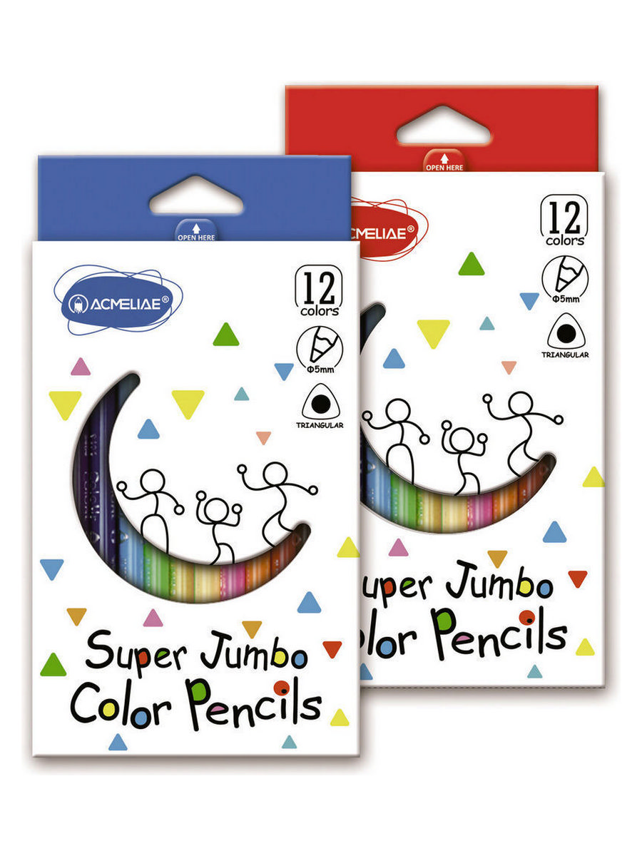 Набор карандашей цветных утолщенных трехгранных Acmeliae 12 цв. в картонном футляре набор для детского творчества мягкая картинка для малышей зверушки 2855 аппликация 3 упаковка