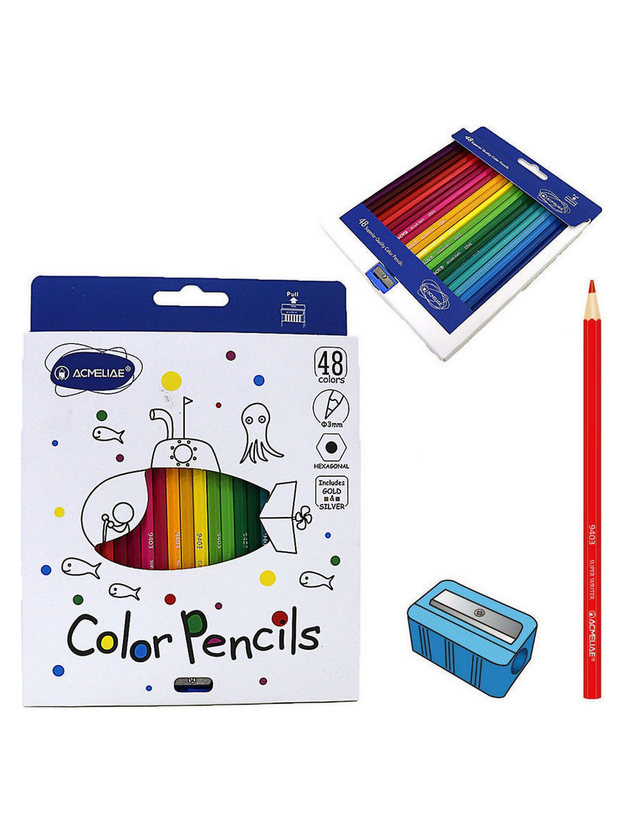 Набор карандашей цветных Acmeliae 48 цв+точилка, в картонном футляре Acm-9403-48 - фото 4