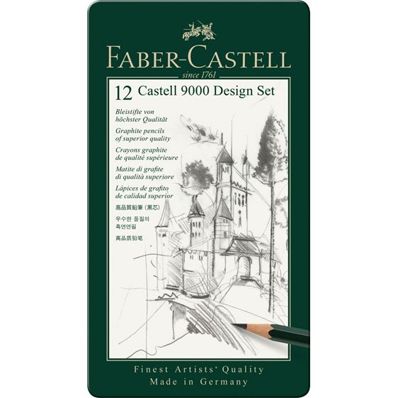 Купить Набор карандашей чернографитных Faber-castell CASTELL-9000 12 шт (5B-5H) в металл коробке, Faber–Сastell, Германия