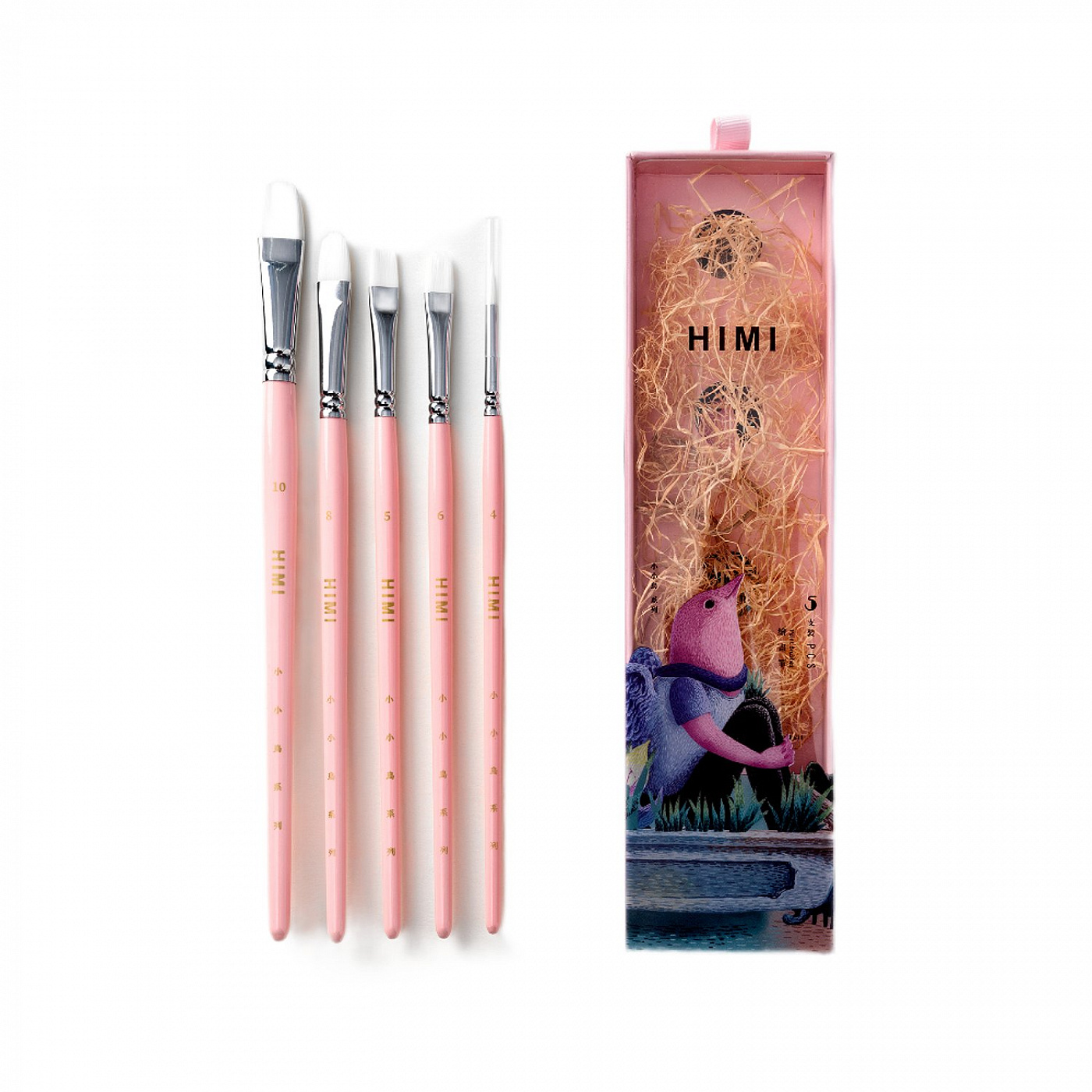 Набор кистей синтетика HIMI 5 шт, розовый набор для творчества алмазная мозаика на подрамнике розовый фламинго 30 х 30 см