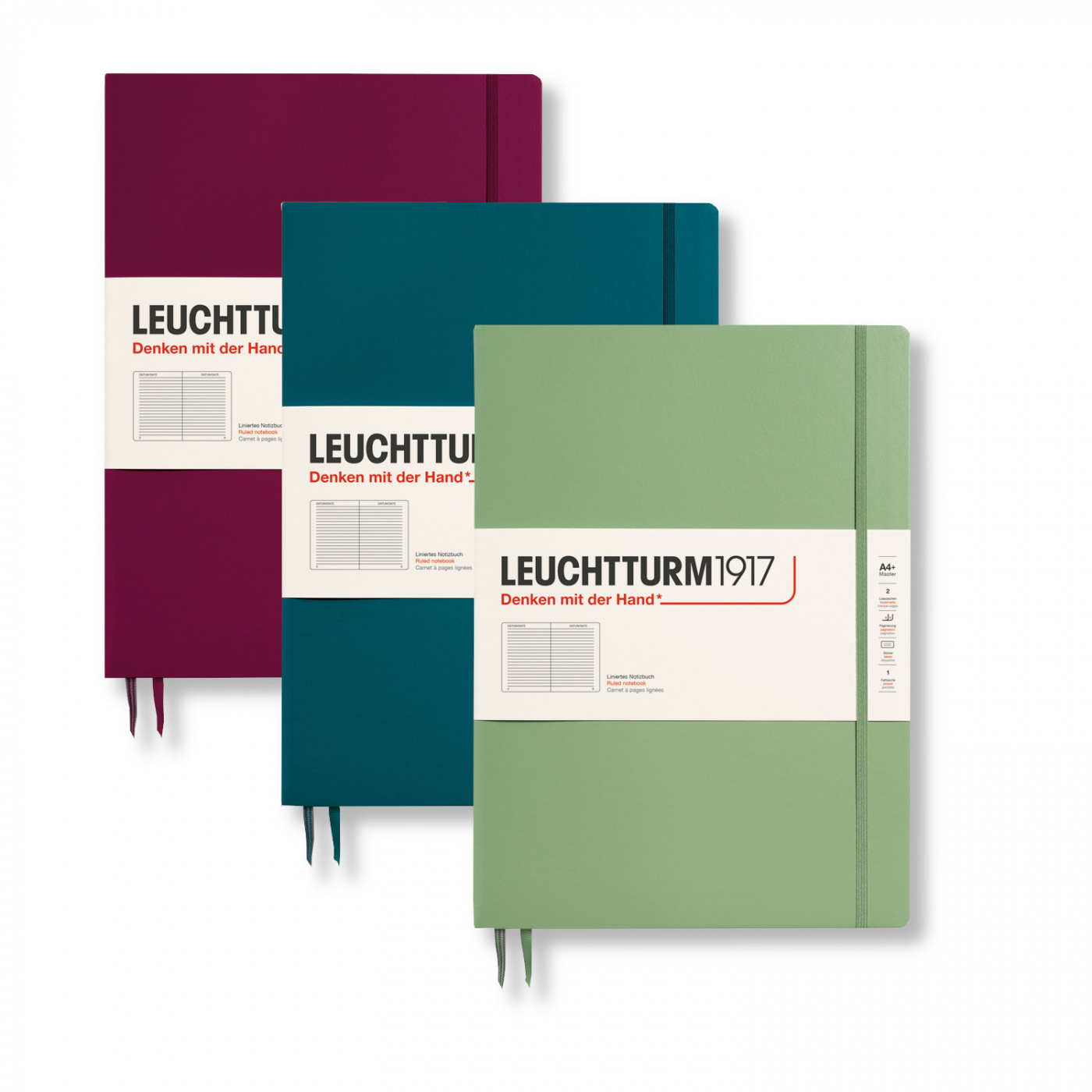 Записная книжка в линейку Leuchtturm Master Slim А4+ 123 стр., твердая обложка винный Lecht-359784;Lecht-363918