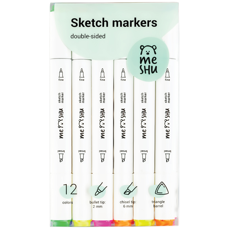 Набор маркеров для скетчинга MESHU 12 цв, основные и флуоресцентные цвета lukky набор для создания браслетов tropicana