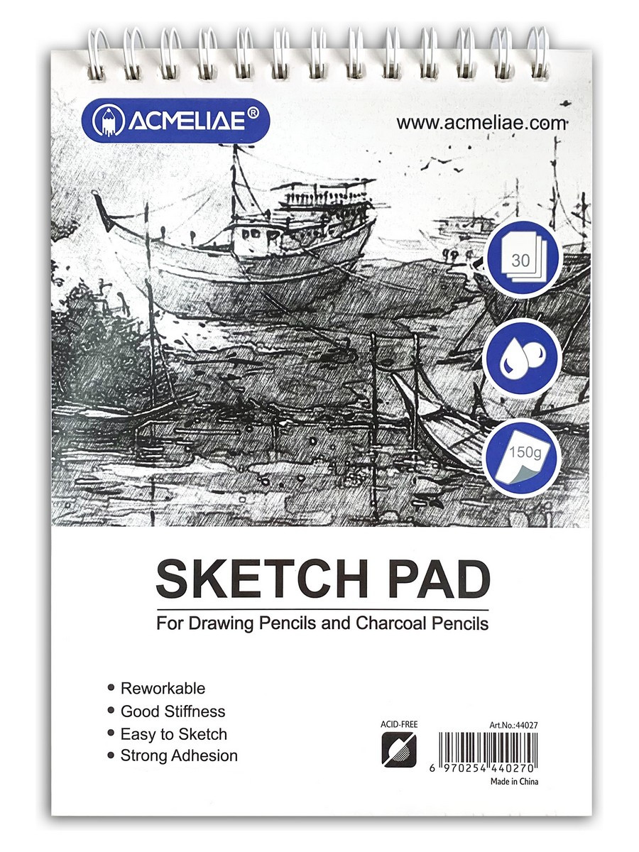 Скетчбук для рисования и графики Acmeliae 150 г 30 л, для карандашей и угля альбом на кольцах откровения