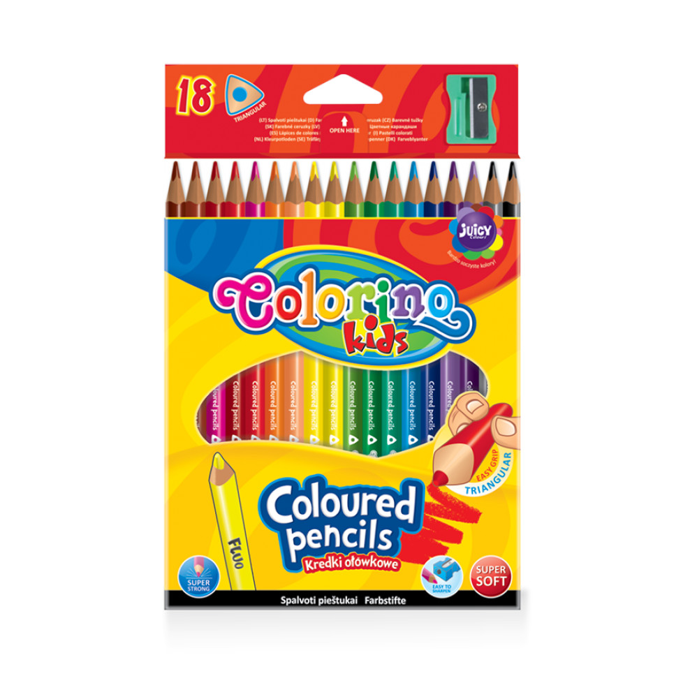 Набор карандашей цветных Colorino 18 цветов, треугольные, с точилкой искусное рисование
