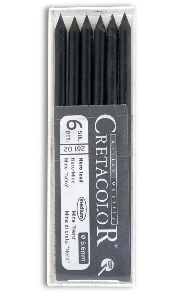 Набор стержней для цангового карандаша Cretacolor 6 шт 5,6 мм, уголь средний набор грифелей для механического карандаша stabilo 12 шт 0 5 мм