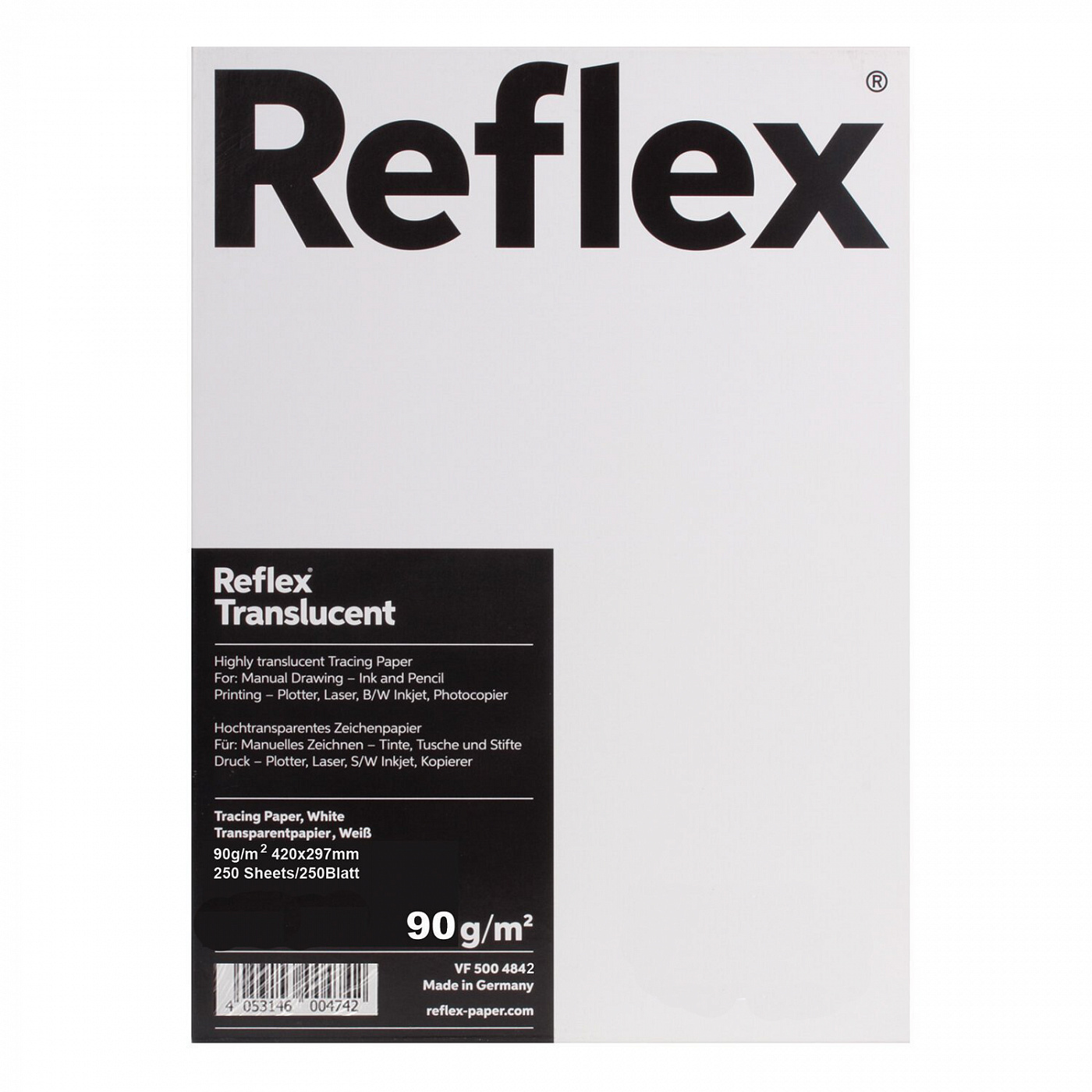 Калька Reflex 29,7х42 см 90 г, 1 л тубус для чертежей 40 см